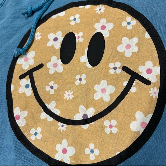 Skull House Small/Medium Floral Smiley Face Appliqué Blue Hoodie Preowned - Picture 3 of 5
